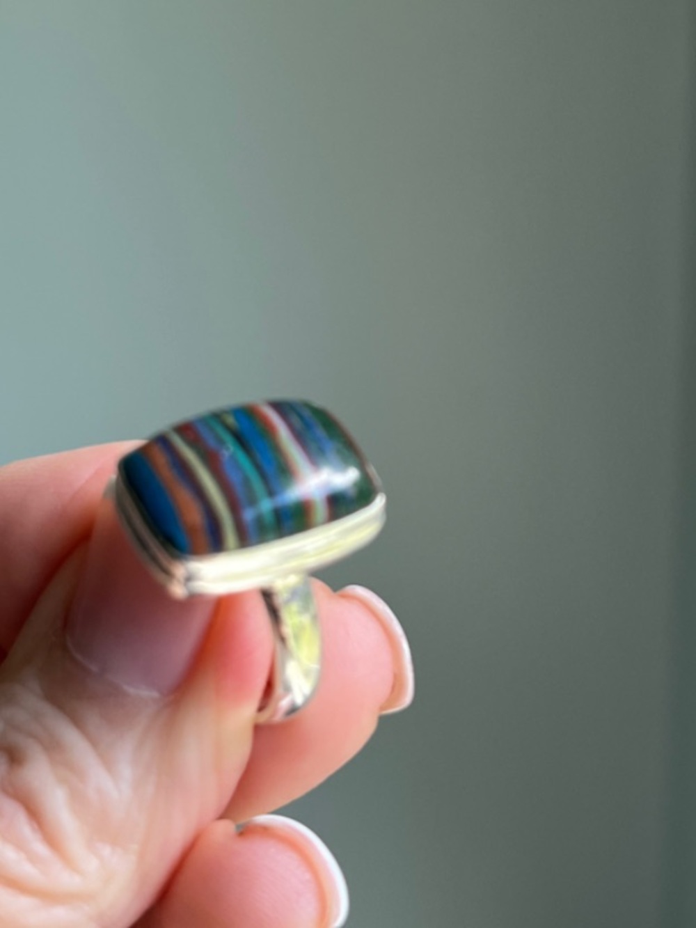 Rainbow Calsilica Sterling Silver Ring